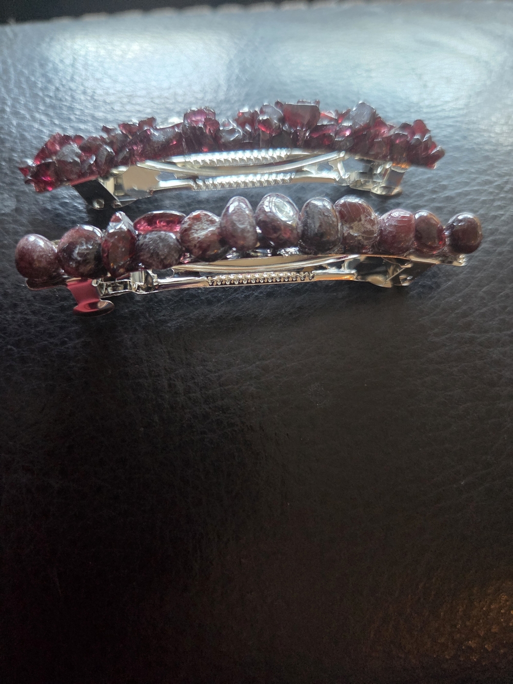Handcrafted Red Garnet Crystal Hair Clips - Set of 2